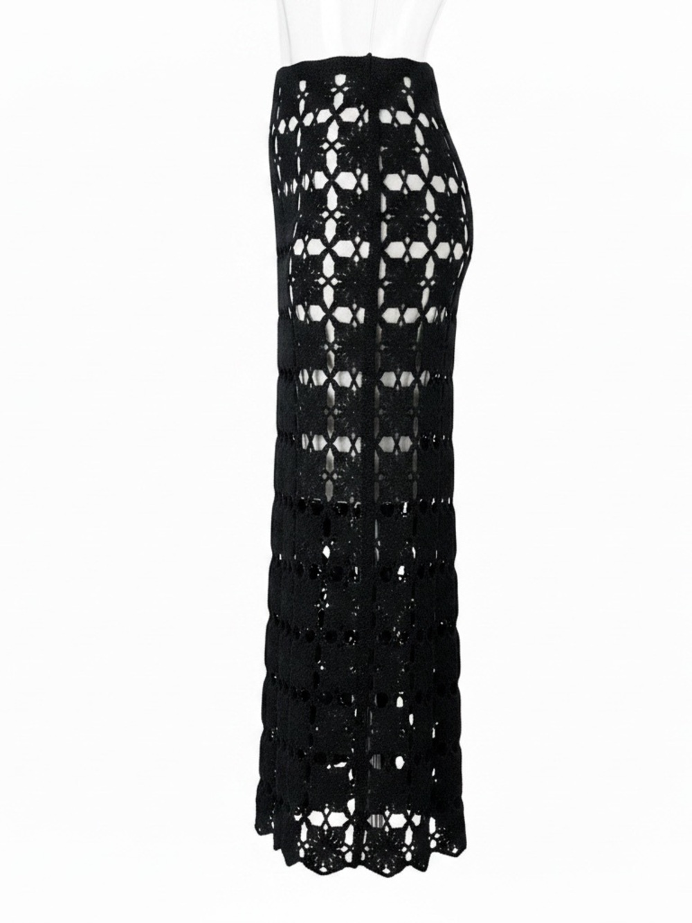 VICI Crochet Knit Maxi Skirt Black Boho Beach Resort Cover Up Medium - Picture 6 of 7